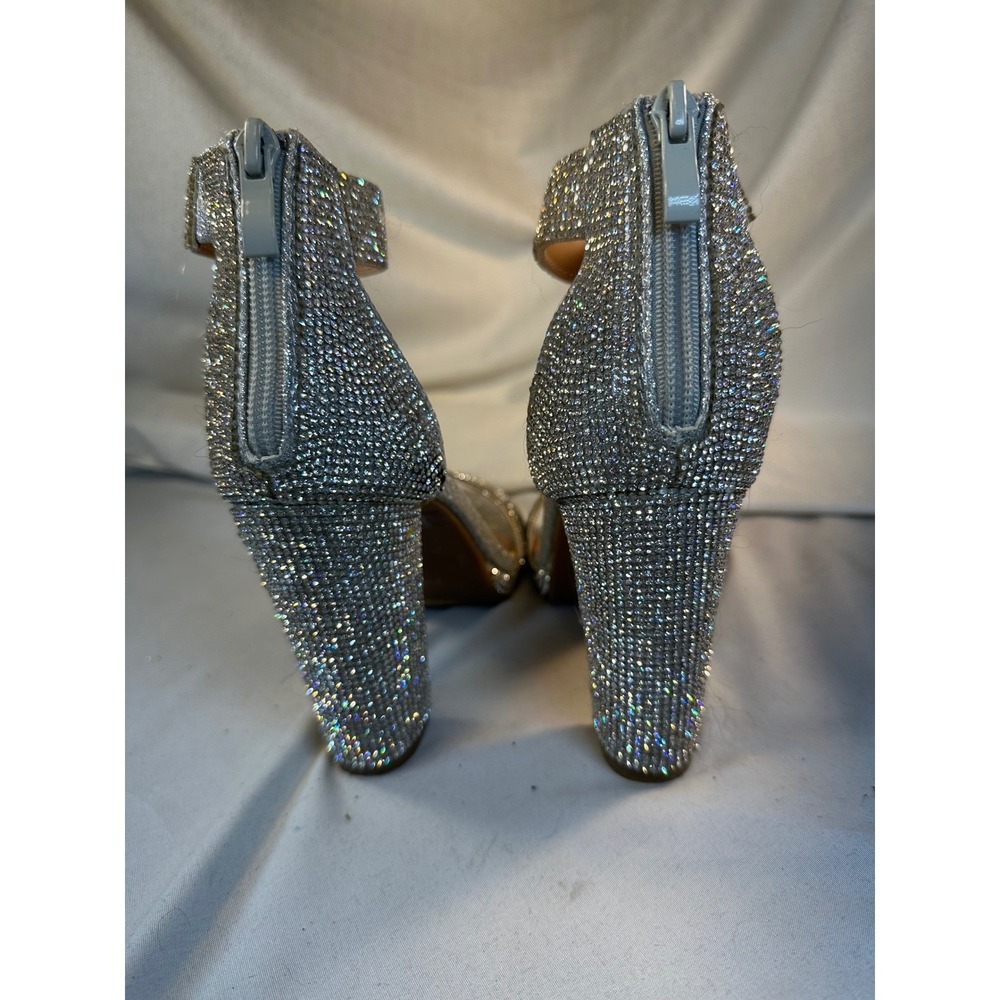 Sparkling Silver Rhinestone Ankle Strap Block Hee… - image 4